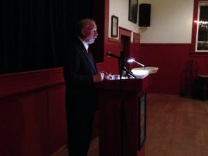 Senator Bert Stedman talked about likely budget cuts at the Petersburg Chamber of Commerce annual banquet, Feb. 13. Photo/Angela Denning